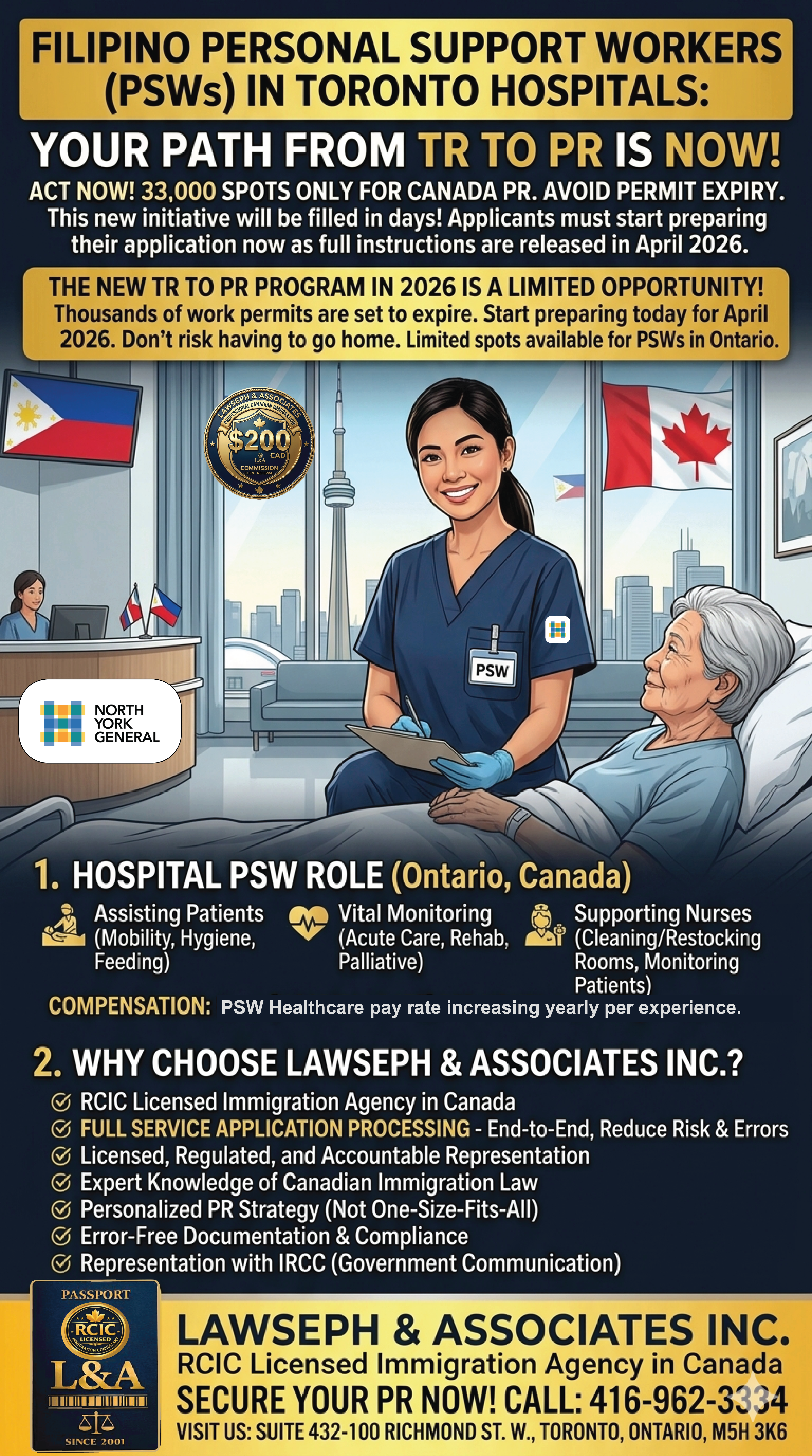 Filipino Personal Support Workers (PSW) working in hospitals in Toronto, Ontario, Canada in 2026