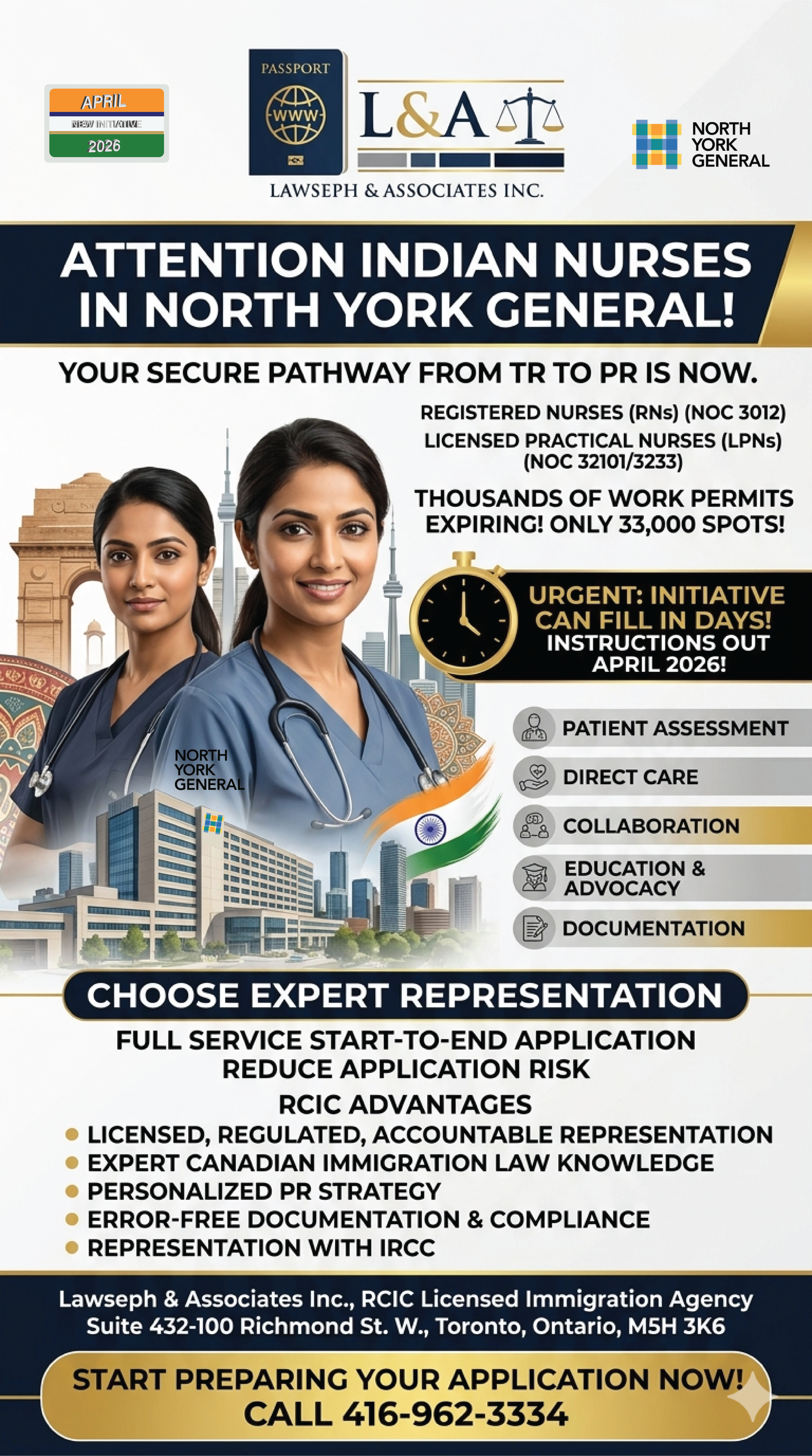 Permanent Residence (PR) for Indian Nurses working in North York General hospitals in Toronto in April 2026