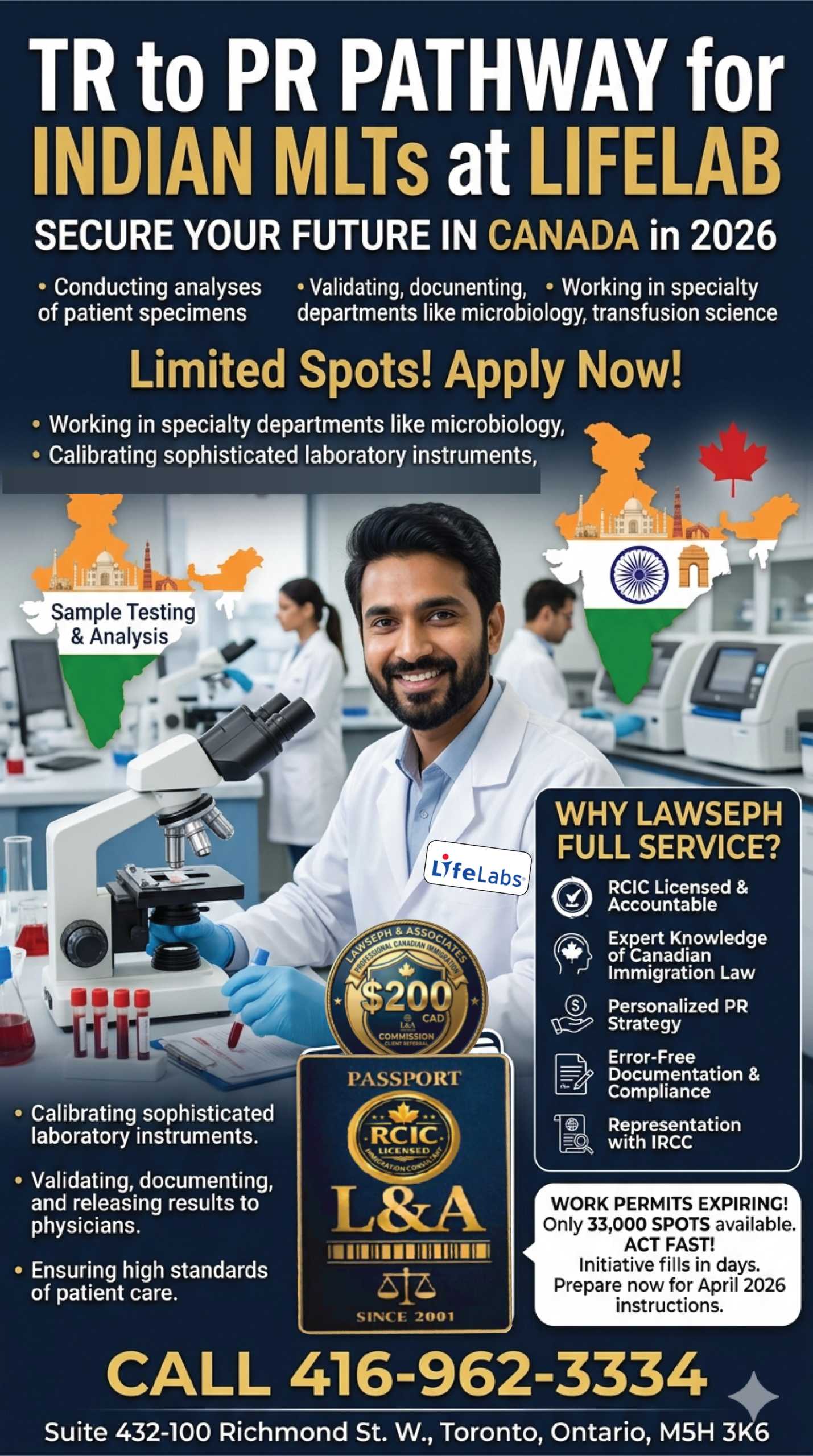 Permanent Residence (PR) for Indian Medical Laboratory Technologists (MLT) working in LifeLab clinics in Toronto in April 2026