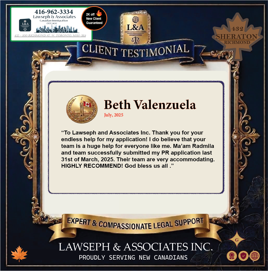 Newcomer to Canada Team Experience Lawseph Customer Review
