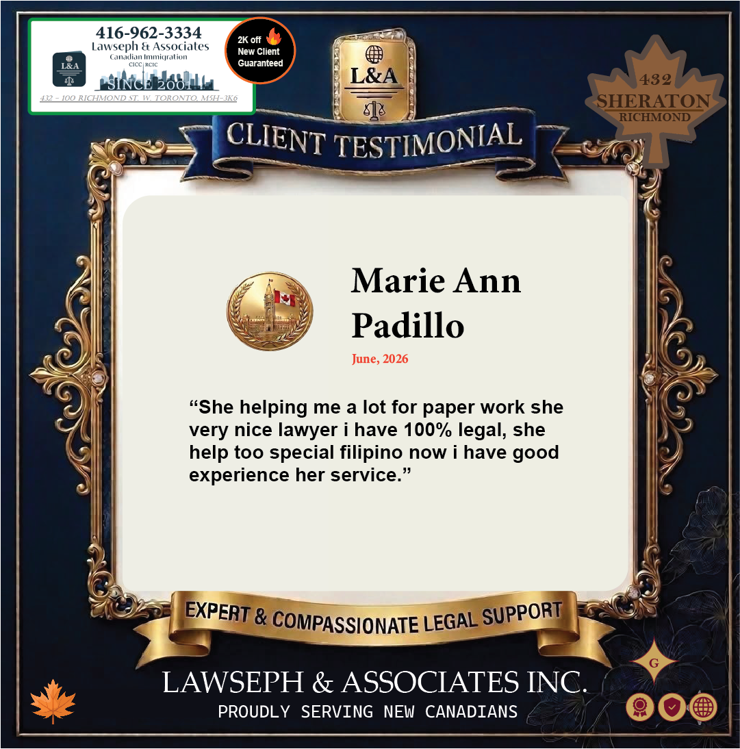 Newcomer to Canada Filipino Client Good Experience Lawseph Customer Review