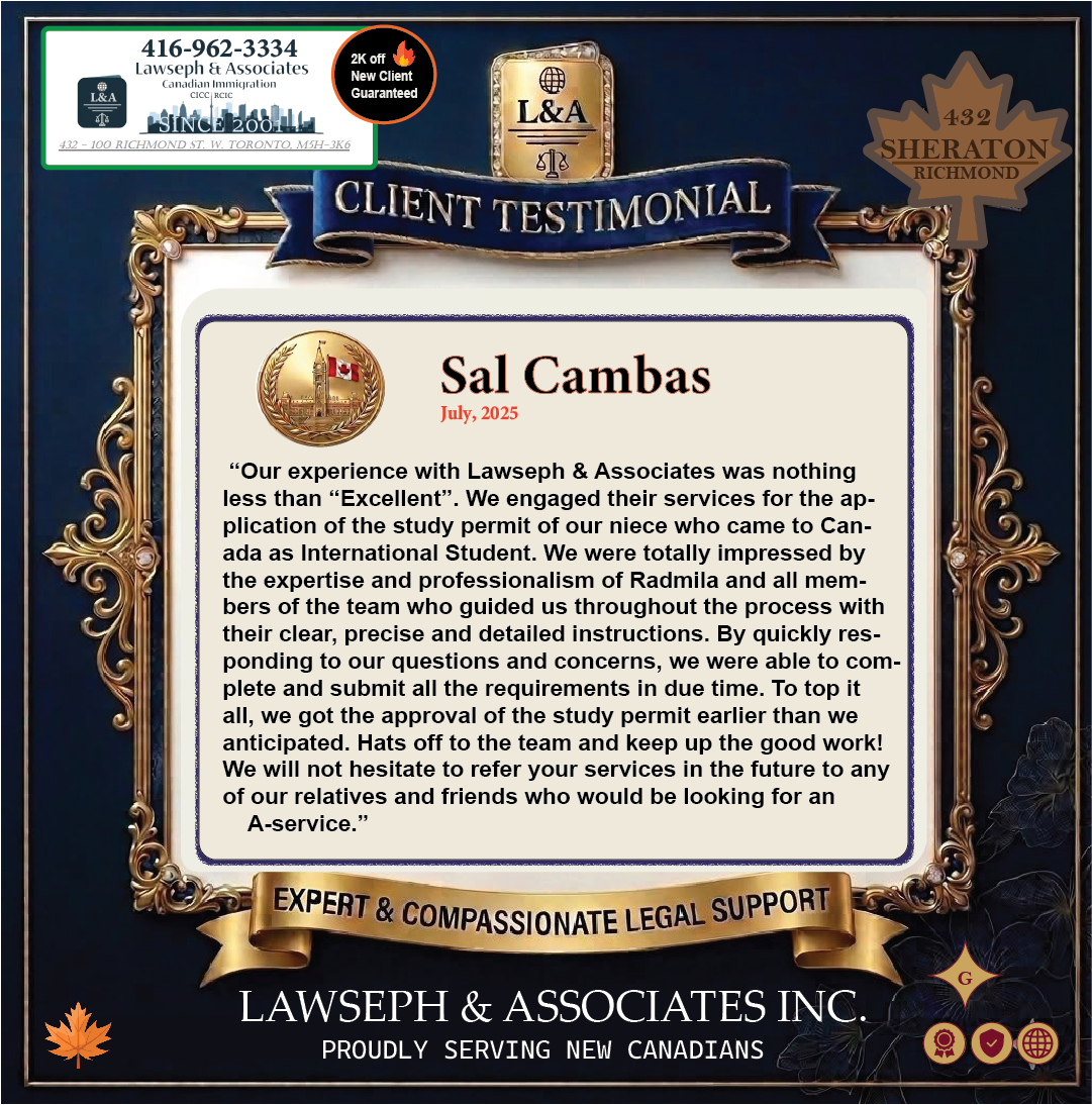 Newcomer to Canada International Study Permit Lawseph Customer Review