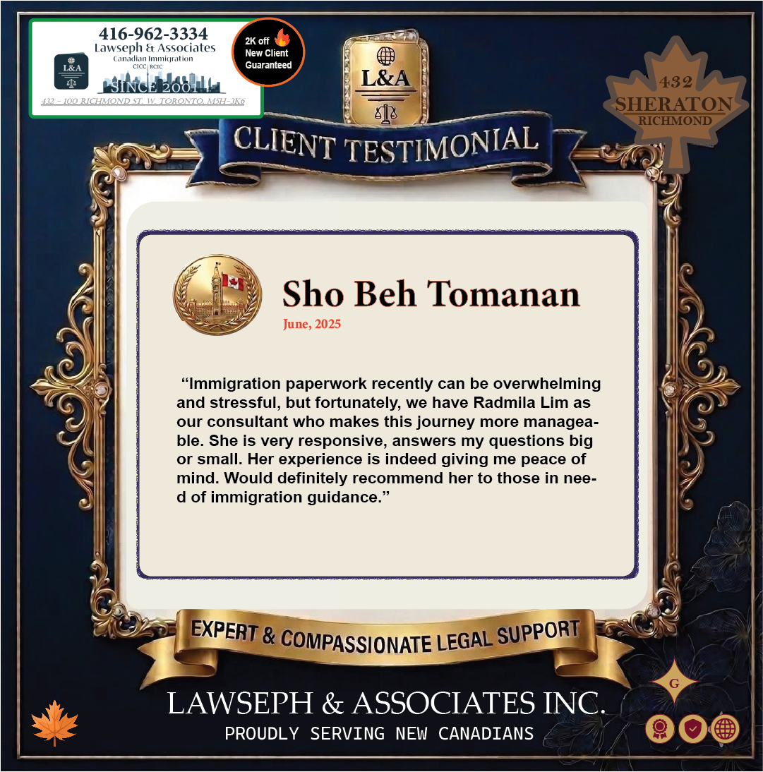 Newcomer to Canada Full Service Paperwork Help Lawseph Customer Review